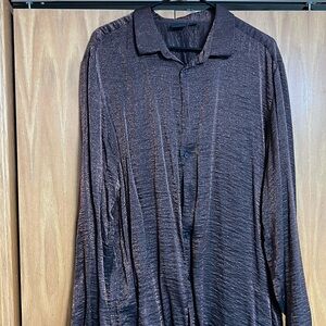 ASOS- Metallic Satin Dark Brown Long Sleeve Shirt-Size 2XL